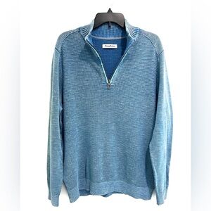 Tommy Bahama Men’s Quarter Zip Pull-over Sweater Size Large Blue